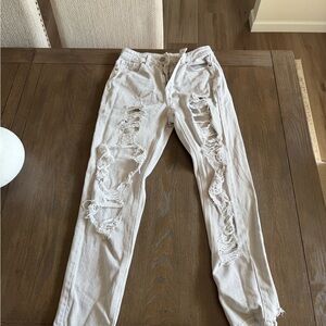 American Eagle Outfitters Distressed Light Beige Jeans